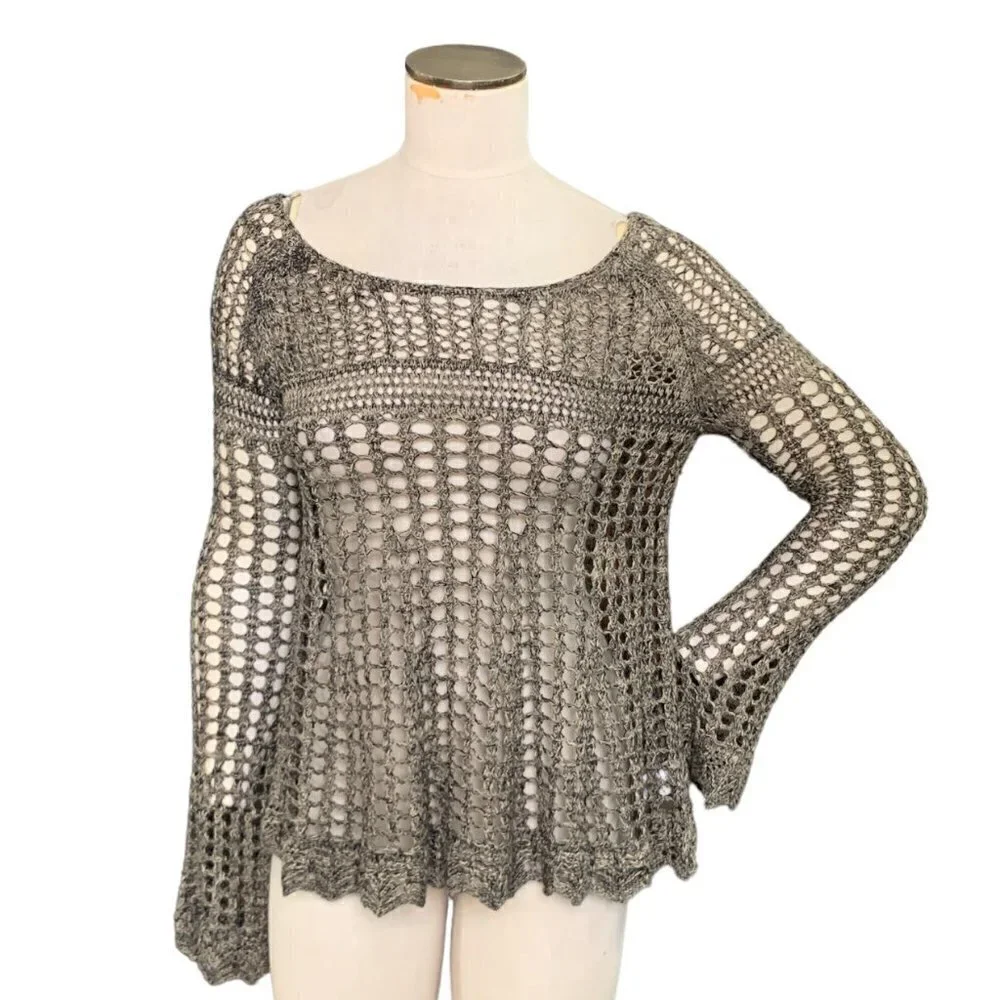 Free People Annabelle Crochet Pullover‎ Top Beach Cover-up Sz S #136B